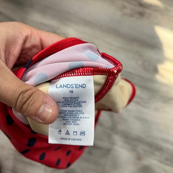 Lands End Red Navy Polka Dot Halter Tankini Swim Top Girls Size 10 - Picture 3 of 5